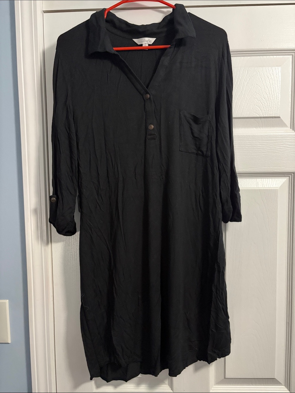 Charming Charlie Black Long Sleeve Shirt Dress